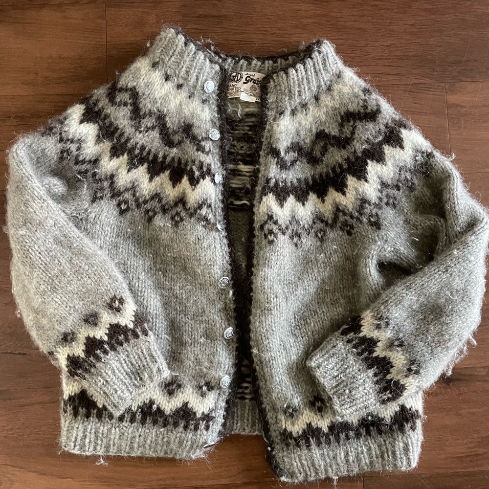 Vintage David Grains 1970s Hand Knit Icelandic Cardigan